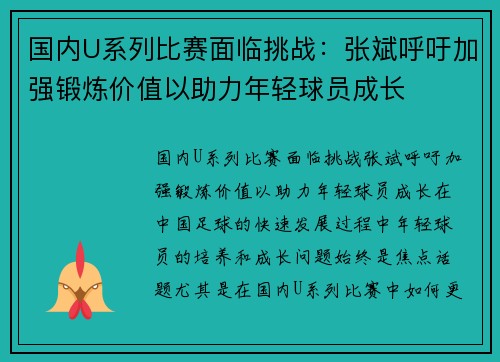 国内U系列比赛面临挑战：张斌呼吁加强锻炼价值以助力年轻球员成长