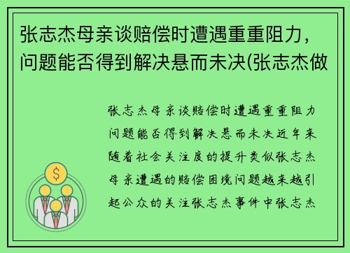 张志杰母亲谈赔偿时遭遇重重阻力，问题能否得到解决悬而未决(张志杰做客节目)